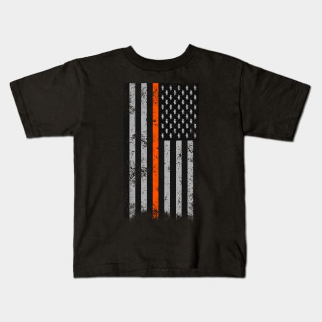 Halloween Thin Orange Line Flag Bats Kids T-Shirt by HalloweenTown